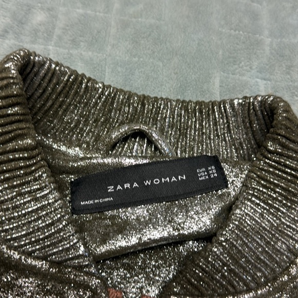 Zara Bomber Jacket, Shimmer Metallic, Zippered Pockets, Size XS - Picture 5 of 11